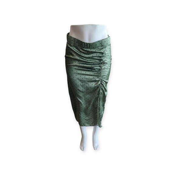ZARA Satin Green Polka Dot Midi Skirt Size M - Picture 1 of 6